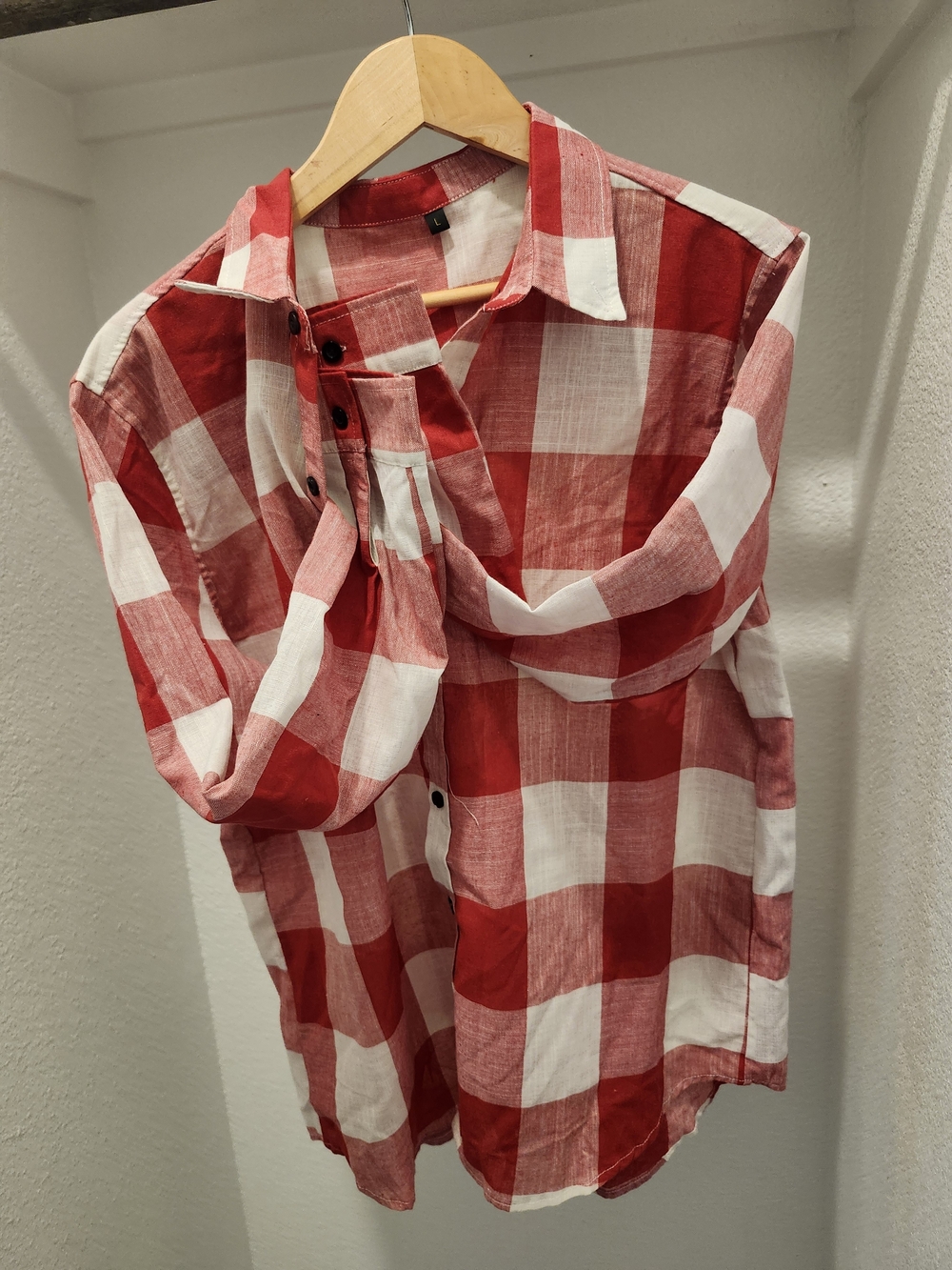 Casual Red & White Plaid Button-Down Shirt